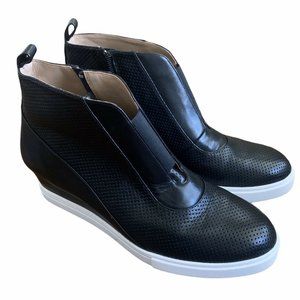 Linea Paolo Black Leather Ankle Wedge Sneaker